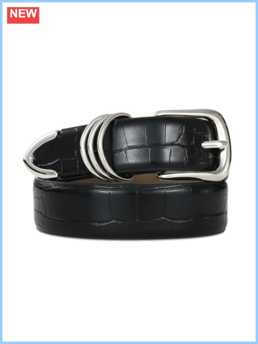 Women's Crocodile Leather Belt with Silver Buckle and Rings